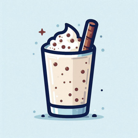 Milkshake with whipped cream and cinnamon stick. Vector illustration.のイラスト素材