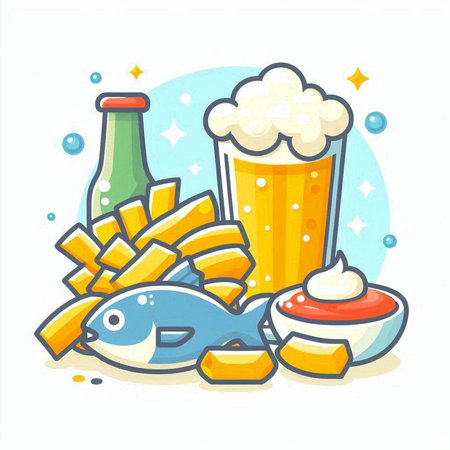 Beer and snacks. Vector illustration in cartoon style on white background.のイラスト素材