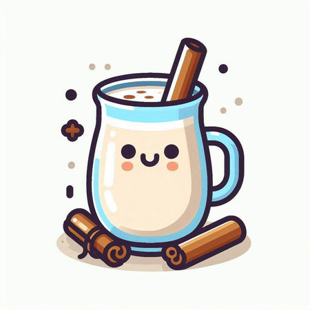 Cute coffee latte with cinnamon stick and star anise. Vector illustration.のイラスト素材
