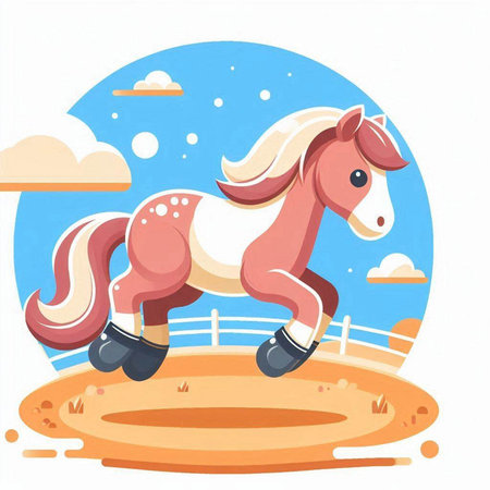 Vector illustration of a horse jumping on the field in flat style.のイラスト素材