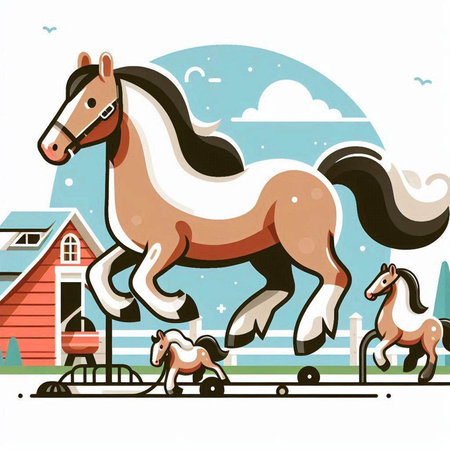 Horse on the farm. Vector illustration of a cartoon style.のイラスト素材