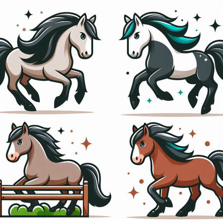 Set of cartoon horses on a white background, vector illustration, epsのイラスト素材