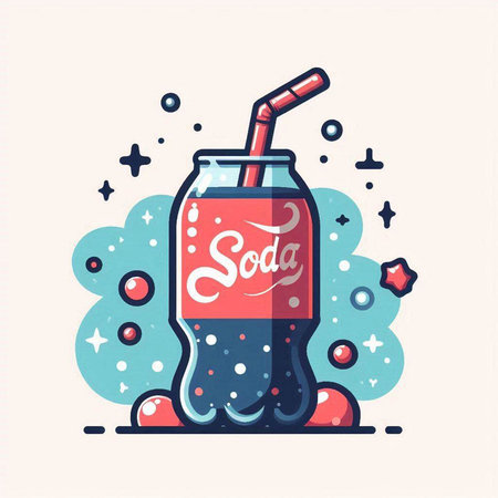 Soda in a bottle with a straw. Vector illustration in flat style.のイラスト素材