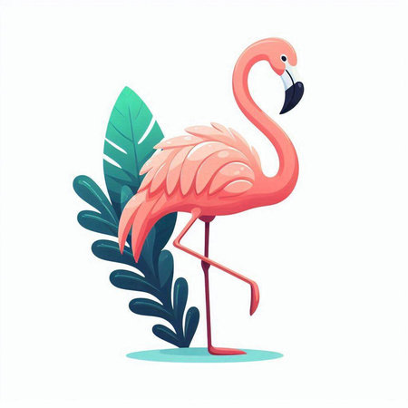 Flamingo. Vector illustration isolated on white background. Cartoon style.のイラスト素材