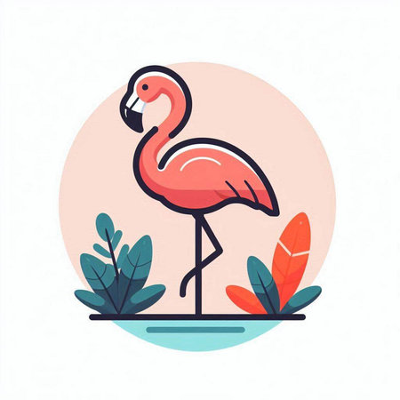 Flamingo flat color icon. Exotic bird. Vector illustrationのイラスト素材