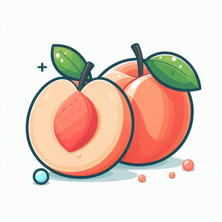 Peach fruit vector illustration isolated on white background. Cartoon style.のイラスト素材