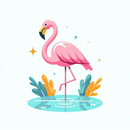 Flamingo in the pool. Vector illustration in flat style.のイラスト素材