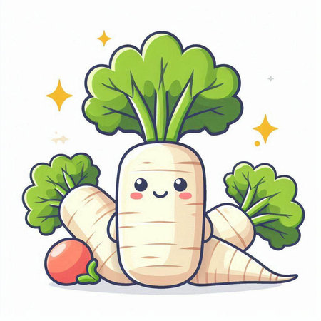 Cute cartoon radish. Vector illustration. Vegetable character.のイラスト素材