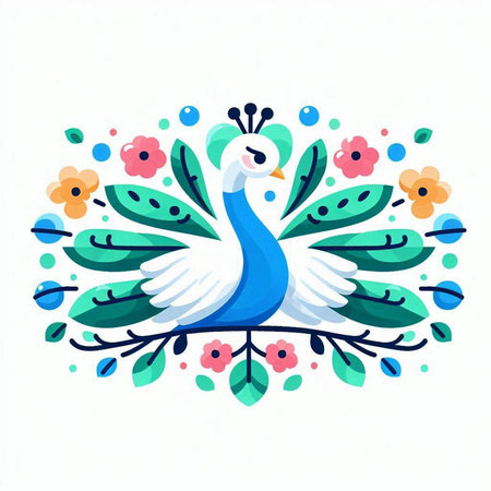 Peacock with floral pattern on white background. Vector illustration.のイラスト素材