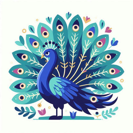 Peacock with peacock feathers. Hand drawn vector illustration.のイラスト素材