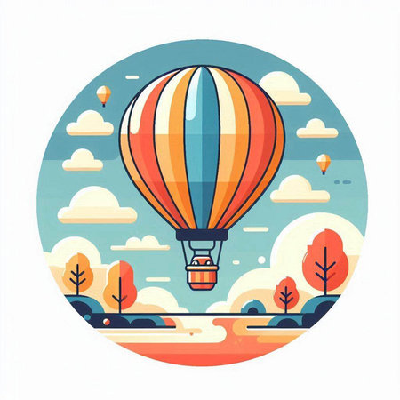 Hot air balloon flying in the sky. Vector illustration in flat styleのイラスト素材