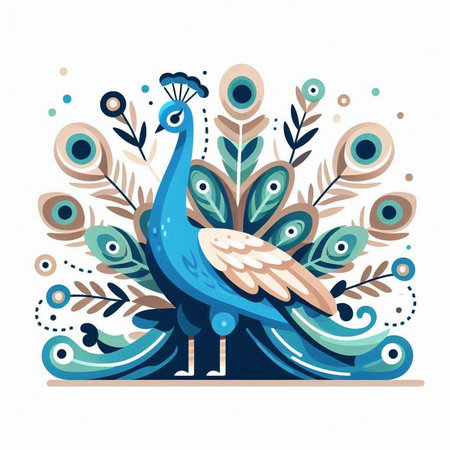Peacock. Hand-drawn vector illustration on white background.のイラスト素材