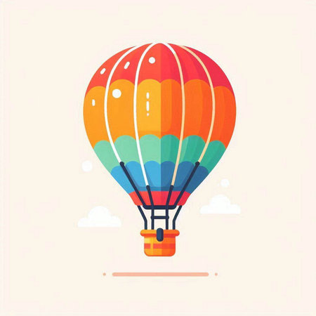 Colorful hot air balloon flying in the sky. Vector illustration.のイラスト素材