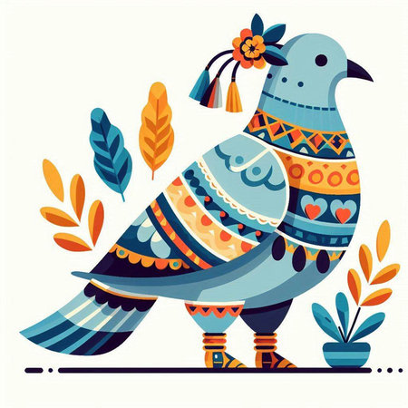 Pigeon in ethnic style. Vector illustration in flat style.のイラスト素材