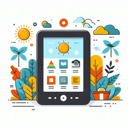 Smartphone with modern flat design concept of renewable energy. Vector illustrationのイラスト素材