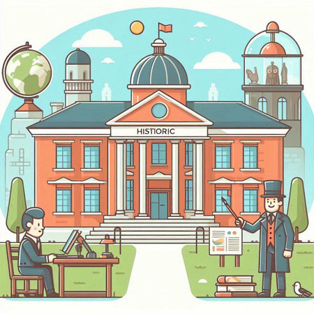 Old school building. Vector illustration in flat style. Education concept.のイラスト素材