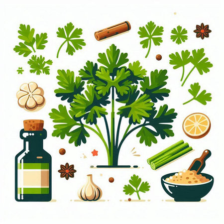 Parsley, lemon, spices and herbs. Vector illustration.のイラスト素材