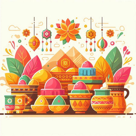 Indian Festival Happy Holi greeting card. Colorful vector illustration.のイラスト素材