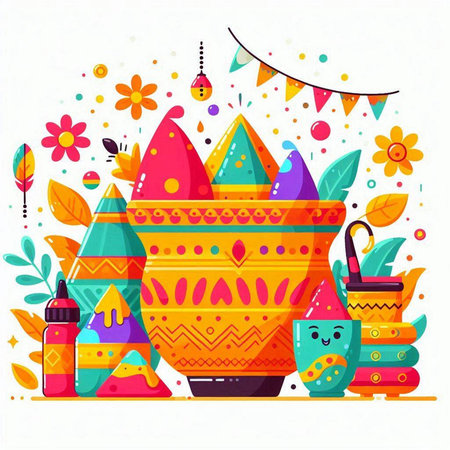 Vector illustration with colorful mexican pottery in flat style.のイラスト素材