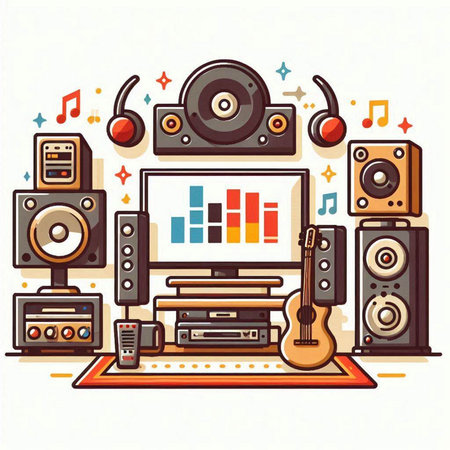 Music and entertainment concept. Flat vector illustration. Music and entertainment.のイラスト素材
