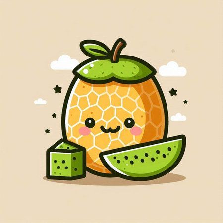 Cute Melon Fruit Mascot Character Illustration Design.のイラスト素材