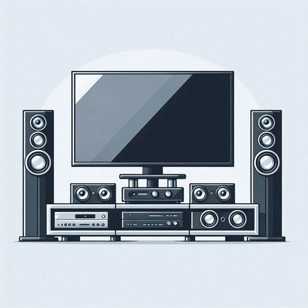 Home theater system. Vector illustration in flat style on white background.のイラスト素材