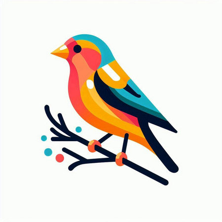 Cute colorful bird on a branch. Vector illustration in flat style.のイラスト素材