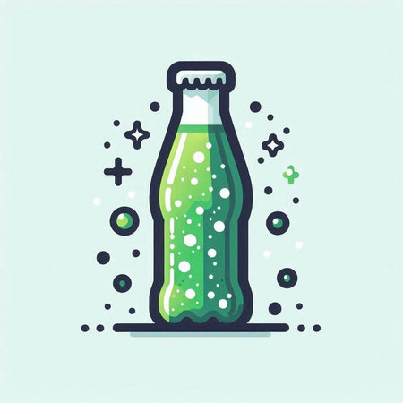 Bottle of soda with bubbles. Vector illustration in flat style.のイラスト素材