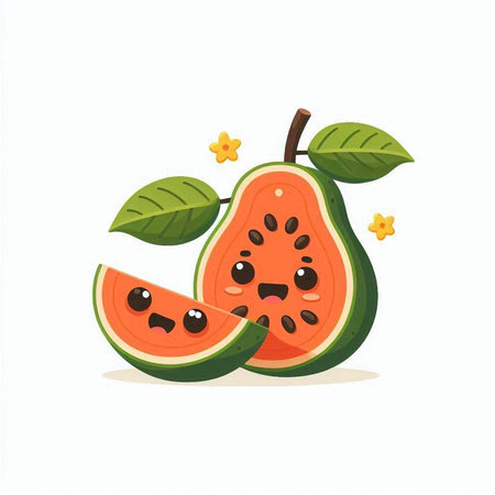 Cartoon watermelon character on white background. Vector illustration in flat style.のイラスト素材