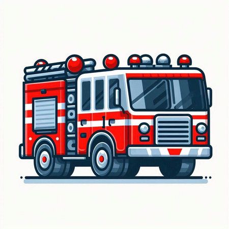 Fire engine. Vector illustration in cartoon style isolated on white background.のイラスト素材