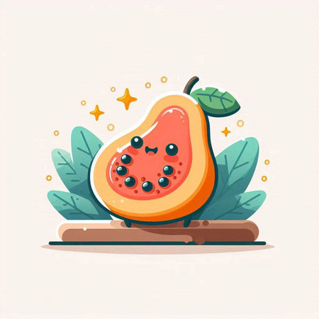 Papaya fruit vector illustration. Exotic fruit on white background.のイラスト素材