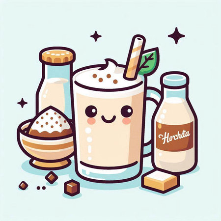 Cute milk shake with ingredients. Vector illustration in cartoon style.のイラスト素材
