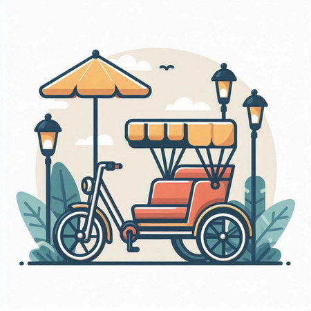Tuk-tuk vector illustration. Flat design style. Isolated on white background.のイラスト素材