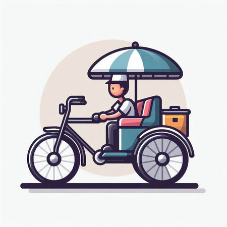 Man riding a tricycle. Vector illustration in flat cartoon style.のイラスト素材