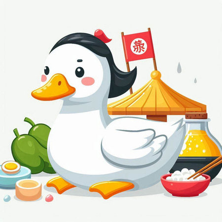 Illustration of a Cute Duck with Traditional Symbols of Chinese New Yearのイラスト素材