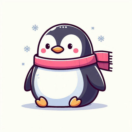 Cute penguin with scarf on white background. Vector illustration.のイラスト素材