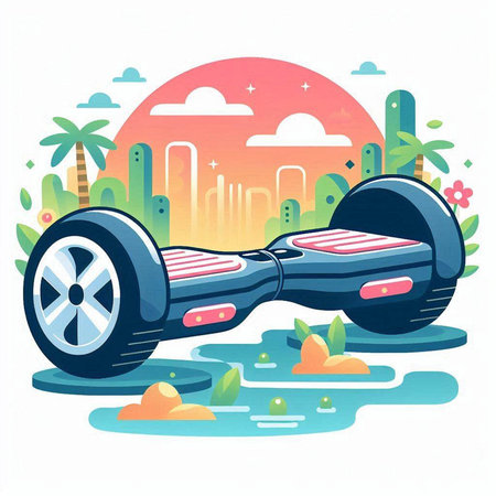 Modern self-balancing electric scooter. Vector illustration in flat style.のイラスト素材