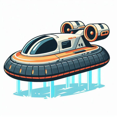 Futuristic spaceship isolated on white background. Cartoon vector illustration.のイラスト素材