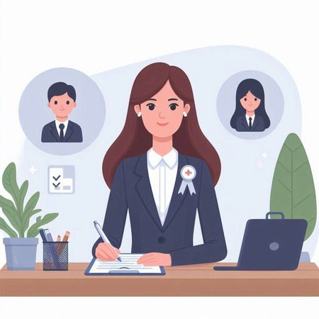 Business woman working in office. Vector illustration in a flat style.のイラスト素材