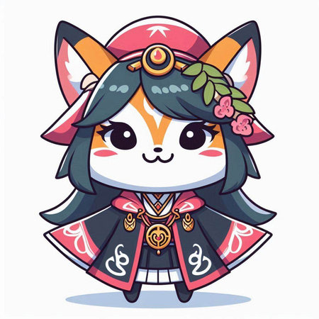 Cute cartoon fox in a kokoshnik costume. Vector illustration.のイラスト素材