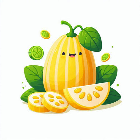 Illustration of a cartoon melon character on a white background.のイラスト素材