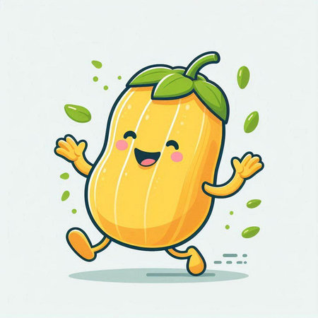 Cute butternut squash character running and jumping vector illustration.のイラスト素材