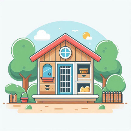 Vector illustration of a small house in the countryside. Cartoon style.のイラスト素材