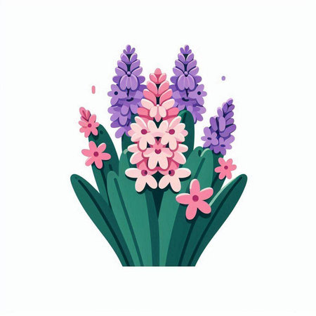 Pink hyacinth flowers bouquet isolated on white background. Hand drawn vector illustration.のイラスト素材