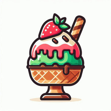 Ice cream in waffle cup. Sweet dessert. Vector illustration.のイラスト素材
