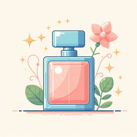 Perfume bottle with flower. Vector illustration in flat style.のイラスト素材
