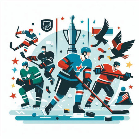 Ice hockey players, vector illustration in flat style. Ice hockey players.のイラスト素材