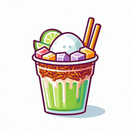 Vector illustration of a cup of coffee with ice cubes and limesのイラスト素材