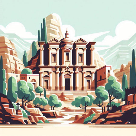Ancient city of Petra, Jordan. Illustration in vector format.のイラスト素材