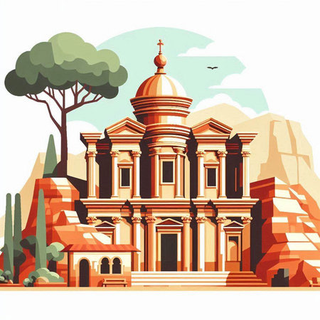 Ancient temple in Egypt. Vector illustration in retro style for your designのイラスト素材